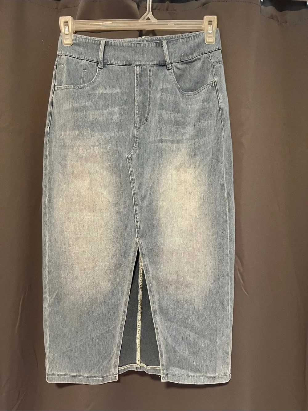 HALARA Light Blue Straight-Leg Denim Skirt with Front Slit - Picture 1 of 5